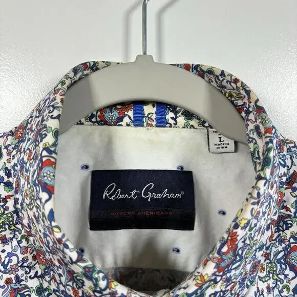 Men’s Robert Graham Short Sleeve Button Down Tailored Fit Size Large Colorful - Picture 3 of 7